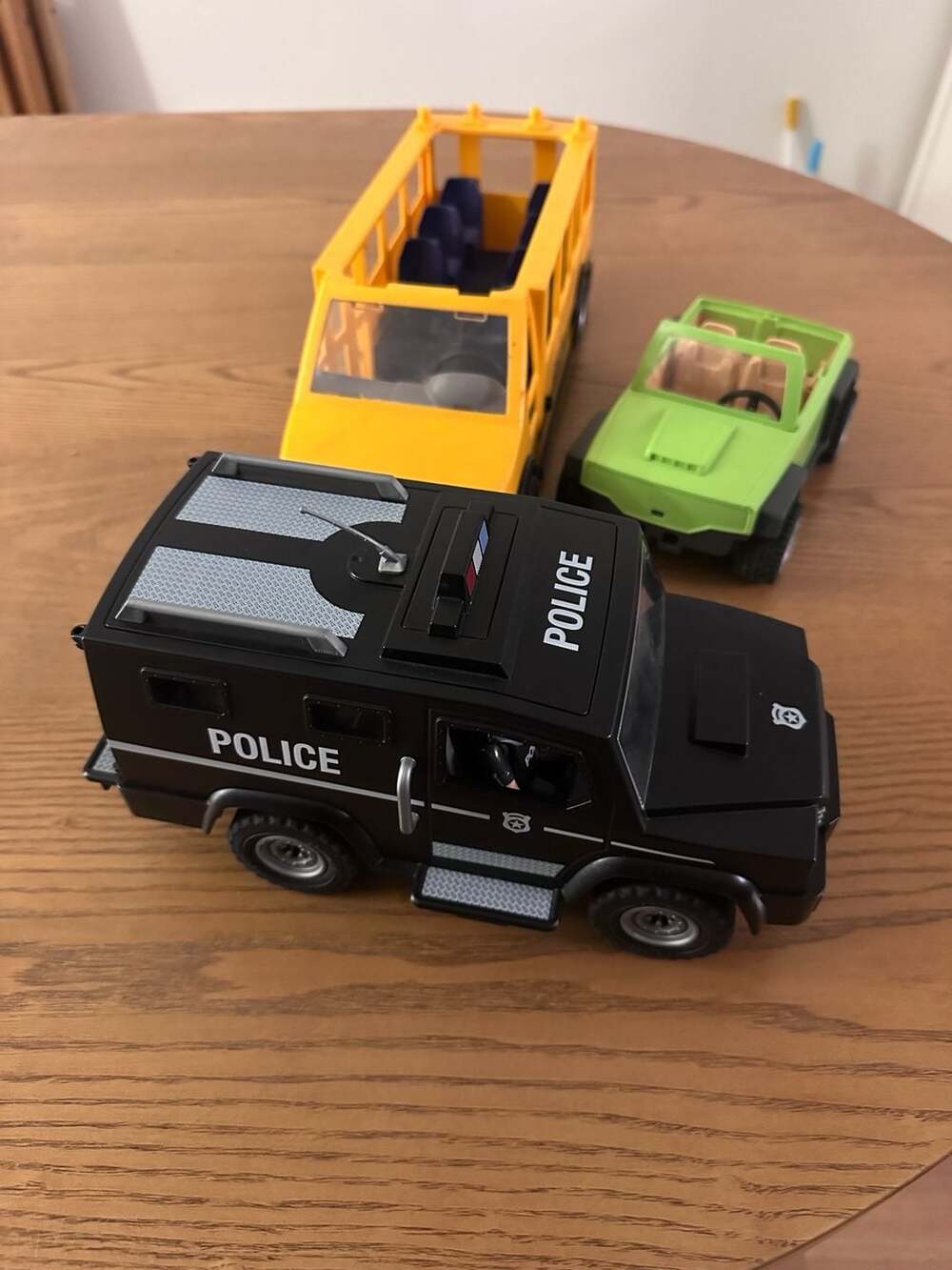 Playmobil 3x Rescue Vehicles Police SWAT Van School Bus and Green Jeep